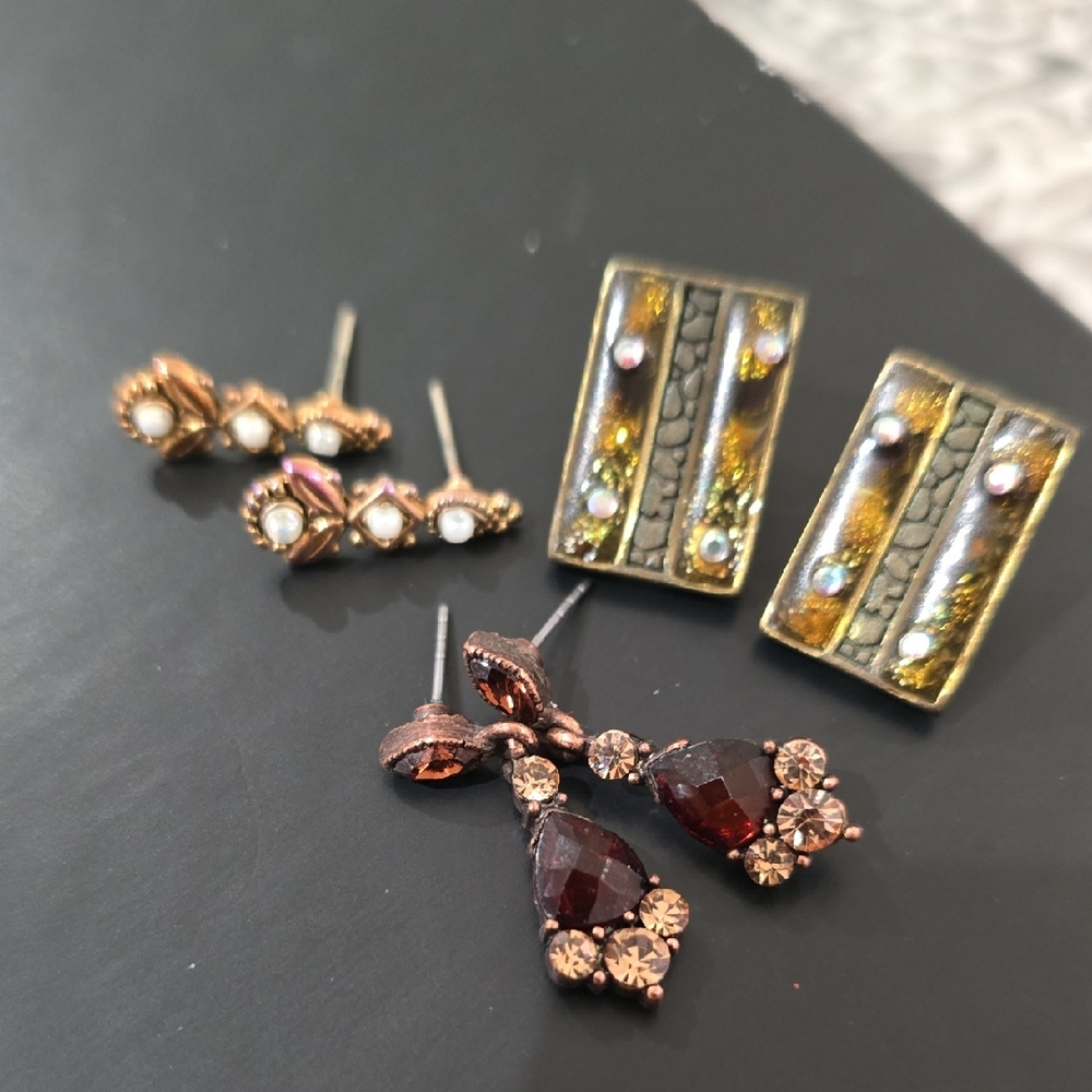 Vintage Gold and Brown Earring Set 3x set